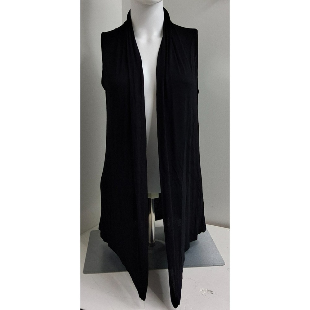 Loanna womens size large black sleeveless cardigan with drape front